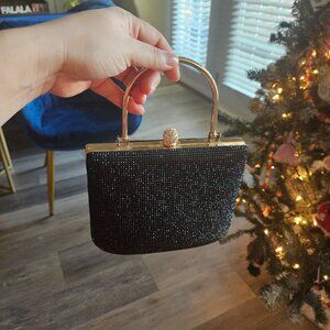 Hard Case Top Handle Black Studded Evening Bag